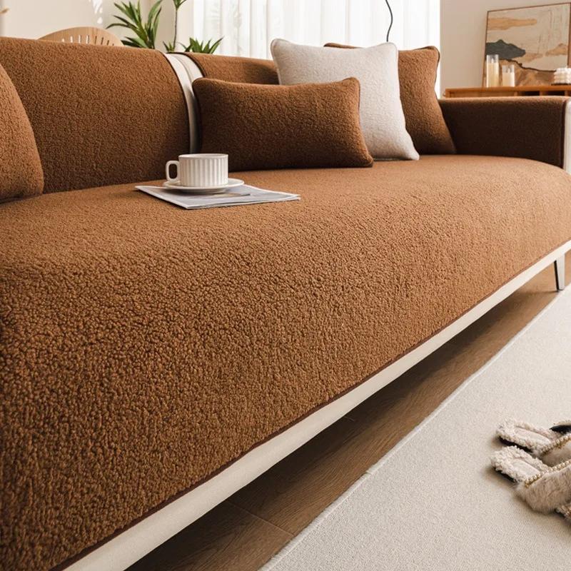 New Sofa Cushion Winter Lamb Wool Plush Thick Anti Slip Sofa Cover Universal Cloth Towel Cushion Backrest Machine Washable