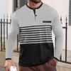 European and American summer new men's long-sleeved V-neck contrasting color striped slim-fit business casual t-shirt