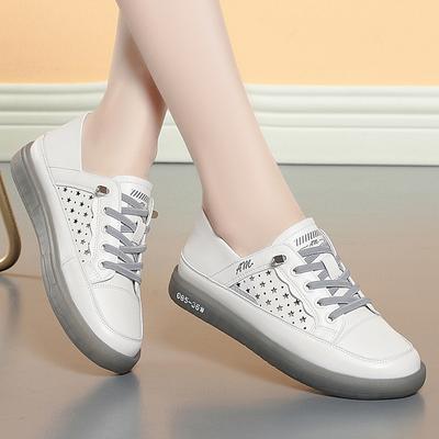 Модные женские дышащие кроссовки из мягкой кожи на шнуровке, повседневная модная спортивная обувь, вулканизированная, летние туфли на плоской подошве и низком каблуке