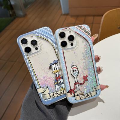 Мультяшный Дональд Дак подходит для чехла на мобильный телефон iphone16pro Apple 15pro с блестками 14pro противоударный 13pro