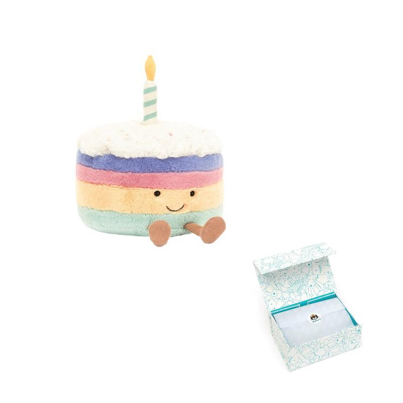 JELLYCAT Серия 'Веселая Еда' Радужный День Рождения Торт Большая Кукла-Компаньон Плюшевая Кукла Высота 26 см