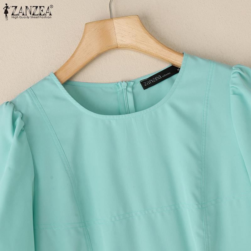 ZANZEA Женское летнее круглое шею однотонное повседневное платье с коротким рукавом