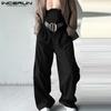 Men Casual Straight Pants Elastic High Waist Casual Long Trousers