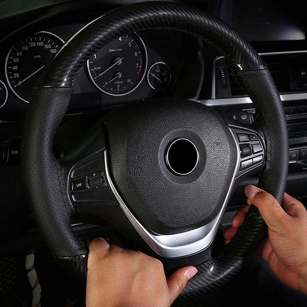 Carbon Fiber Car Steering Wheel Cover SeW DIY Hand Stitch PU Leather Protector Braiding Cover For Steering Wheel D9R4