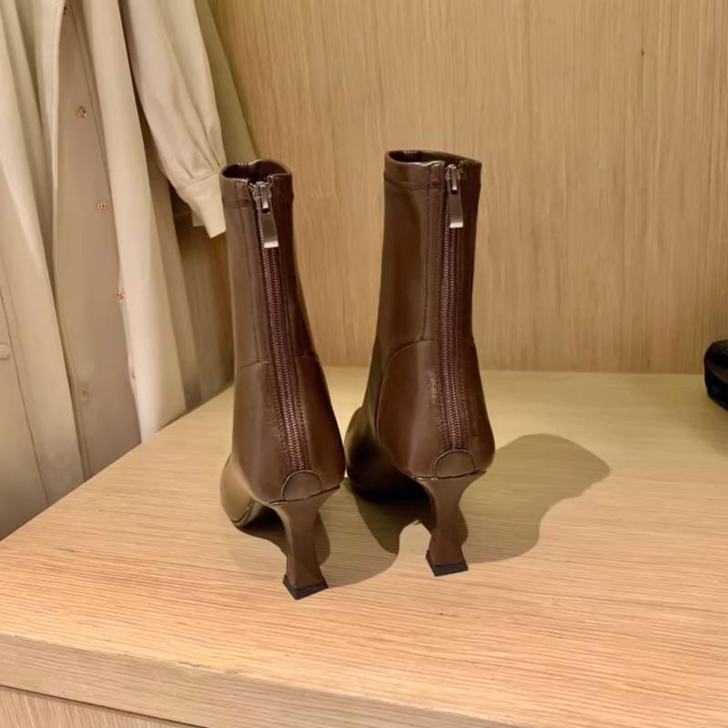 Мода 2024 Женские ботильоны из натуральной кожи, туфли для офисной леди, женские туфли с острым носком на тонком высоком каблуке, осенние стрейч, размеры 35-39