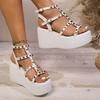 Fashion 2025 New Platform High Heels Sandals Women Designer Open Toe Studded Solid Color Wedges Sexy Runway Party Summer Shoes