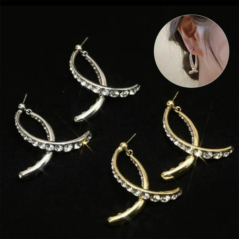 Модные корейские серьги-кресты с закругленными углами, 18-каратный золотой сплав, изогнутые серьги-подвески, ювелирные изделия из циркония, женские подарки