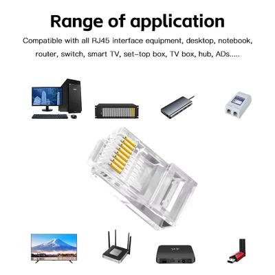 Разъемы RJ45 Cat6 сквозные, позолоченные, немодульные, сетевые RJ-45, хрустальные головки, кабель Ethernet 50/100 шт.