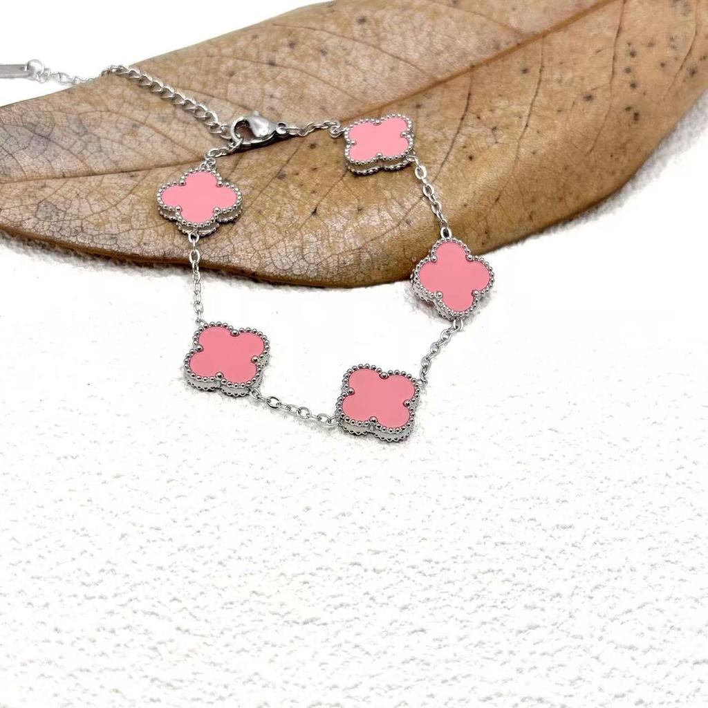 15Mm Four-Leaf Clover Five Flowers Bracelet High-Grade Titanium Steel Bracelet Fashionable Versatile Lucky Four-Leaf Clover Jewellery