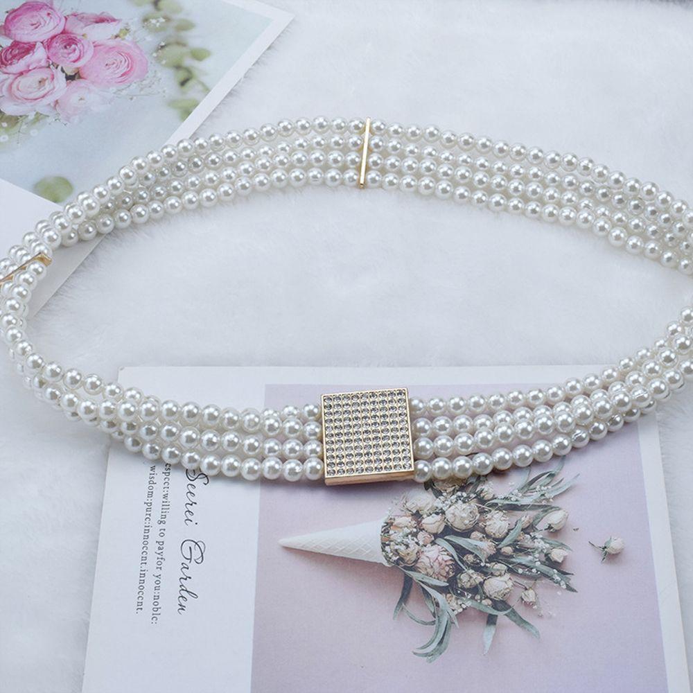 Elastic Metal Buckle Flower For Girls Dress Decoration Faux Pearl Korean Belt Women Waistband