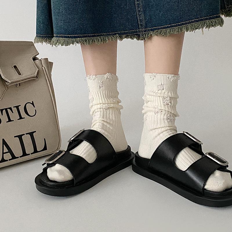 Black Soft Sole Anti Slip Slippers Women's Summer Outside 2024 New Beach Thick Sole Sandals Belt Buckle Slipper Shoes for Women