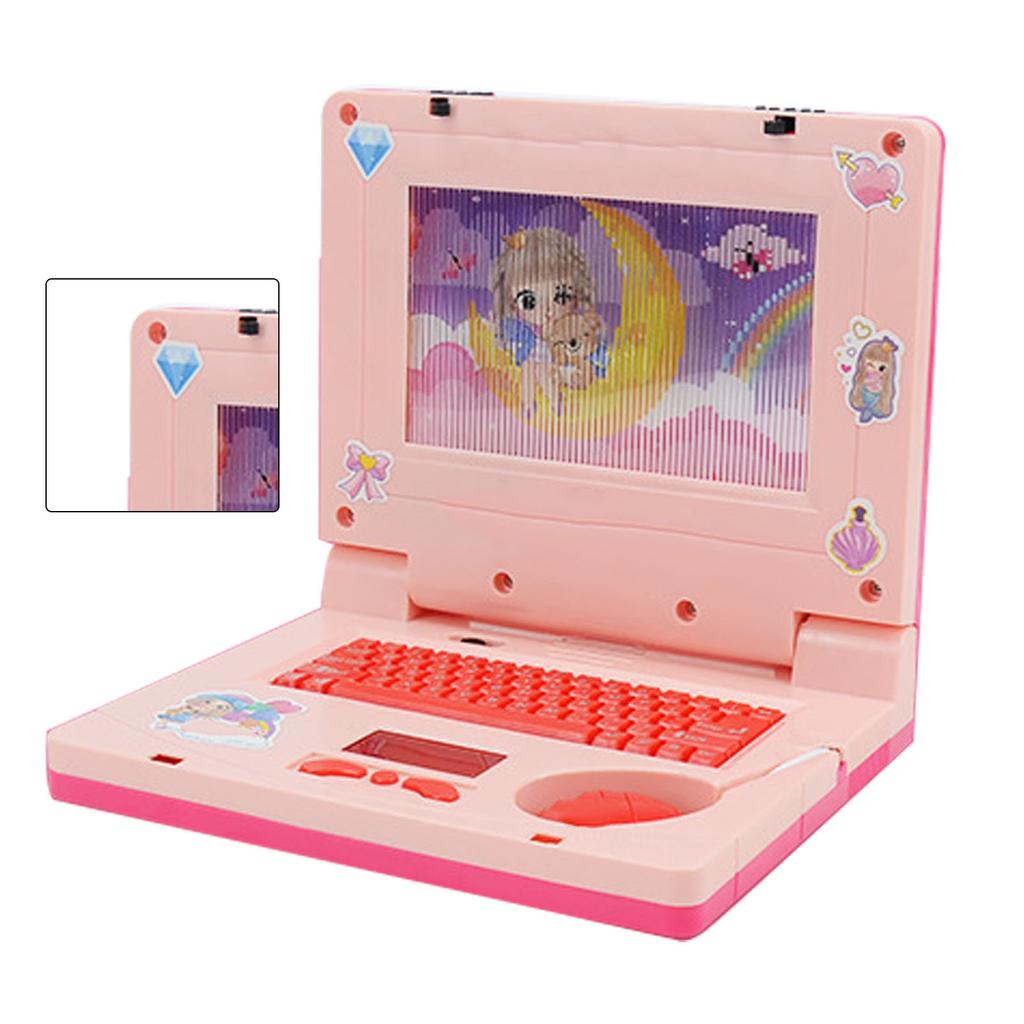 Kids Laptop Sound Music High Simulation Educational Learning Computer for Children English Pink