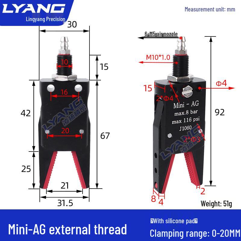 Pneumatic Mini Grippers: A/B/C/E Robot Arm Clamps for Injection Molding (J1060/J1080).