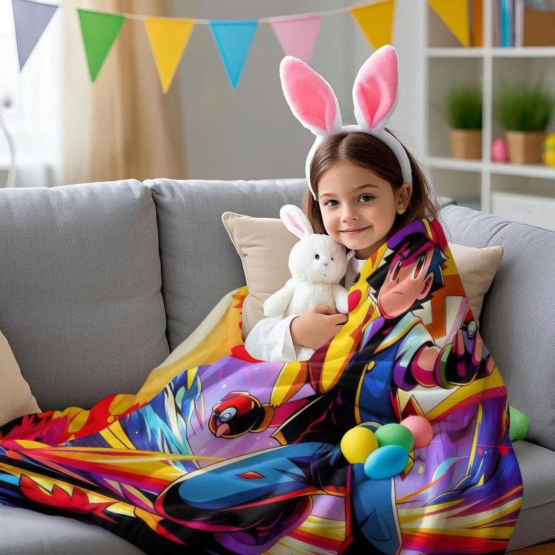 Pokémon Anime Flannel Blanket Vibrant Pikachu Ash Print Soft Warm Throw Sofa Bed Cover Camping Nap Cape Kids Adults Fans Gift