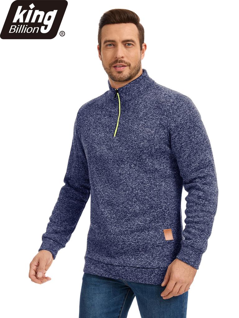 King Billion Men's Half-Zip Stand Collar Fleece Pullover Autumn Spring Sweater Ideal for Daily Casual Wear Urban Strolls and Light Outdoor Activities