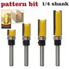 4Pcs 1/4 Shank Template Trim Hinge Mortising Router Bit Straight End Mill Trimmer Cleaning Flush Trim Tenon Cutter ForWoodworking