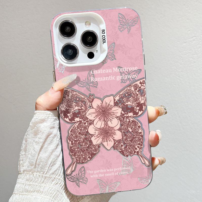 Pink Butterfly Premium Mobile Phone Case Suitable for Apple 16 Protective Case 15IMD Anti Fall IPhone 13 New 12 Women