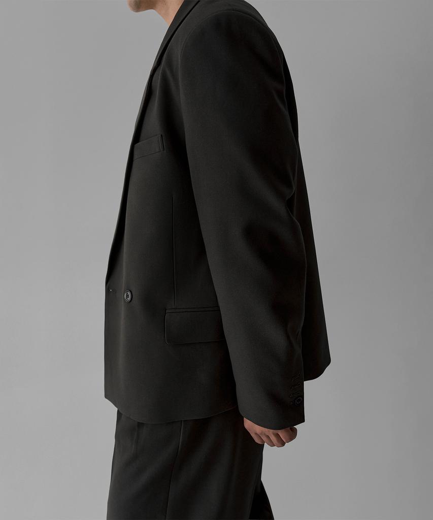BOWLOW PRODUCT Wool Blend Double-Breasted Blazer [Charcoal]