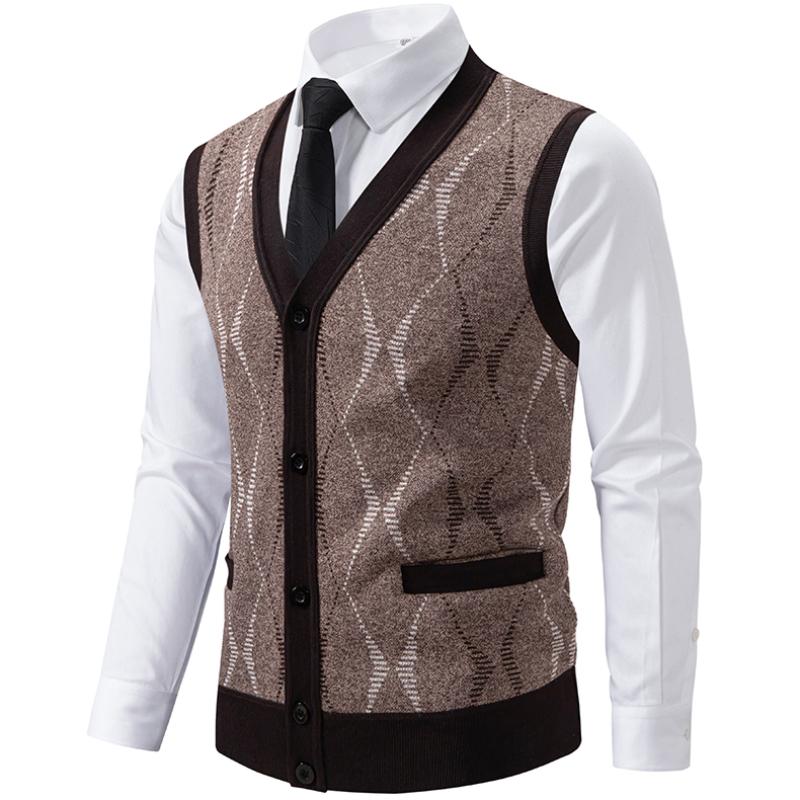 Cozy Up Men's Sweater Vest Cardigan Button Front Knitwear Contrast Color Argyle Sweater Vest