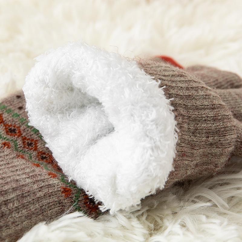 Knitted Touchscreen Gloves for Women Winter Warmth, Thickened with Fleece Lining Outdoor Cycling Jacquard Design Adorable Reindeer Pattern