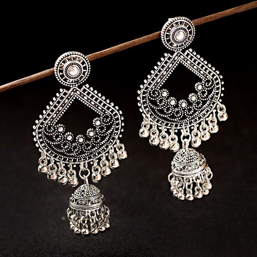 Индийские модные аксессуары Jhumka золотого и серебряного цвета, серьги-гвоздики, висячие серьги-подвески, ювелирные изделия
