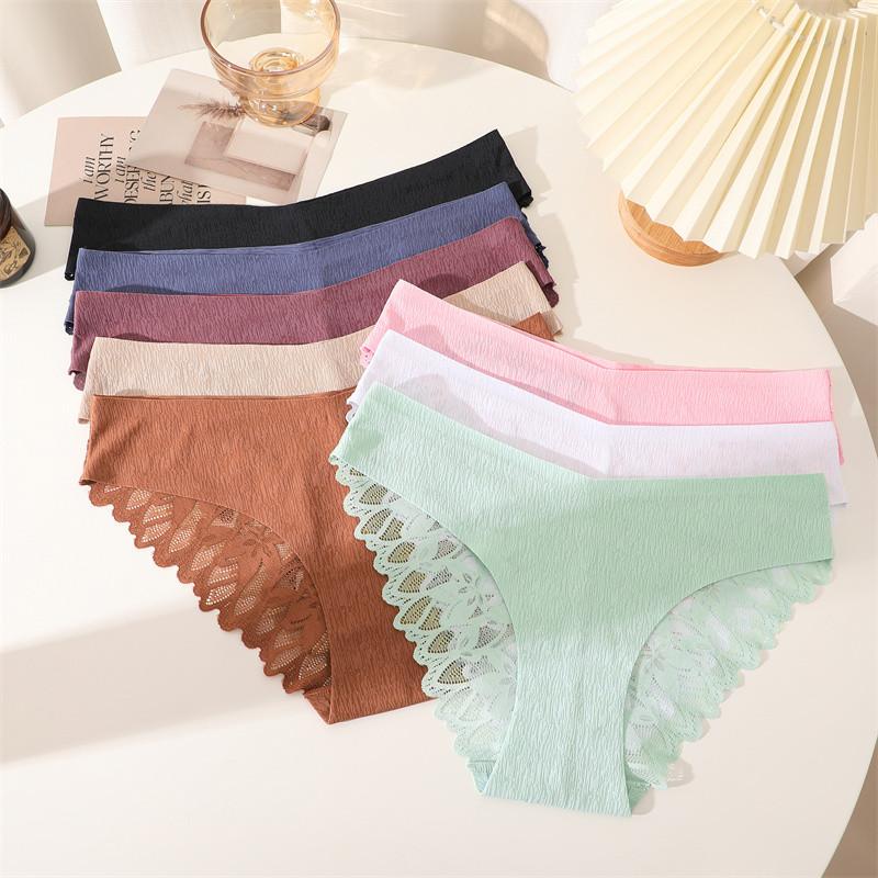 FINETOO Seamless Panty Sexy Women Lace Lingerie Breathable Underwear Mid-waist S-XL
