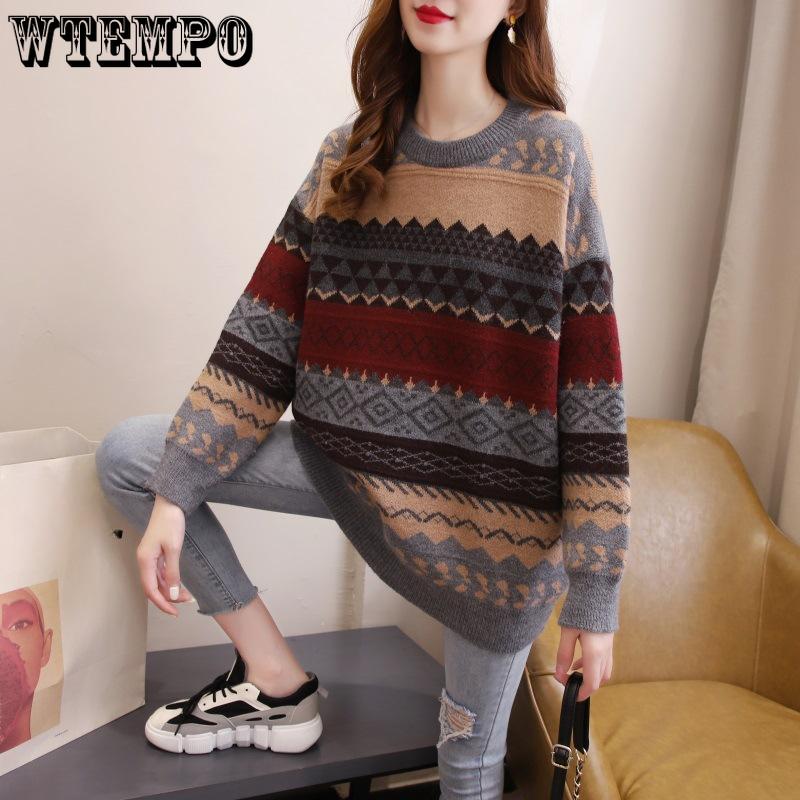 Autumn and Winter Loose Retro Sweater Round Neck Women's Pullover Outer Knitted Sweater