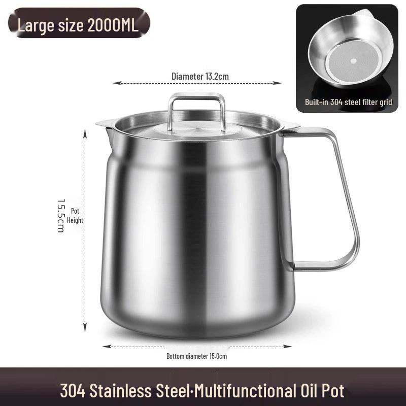 304 Stainless Steel Oil Filter Pot with Screen - Large Capacity Oil Storage and Residue Filtering Bottle