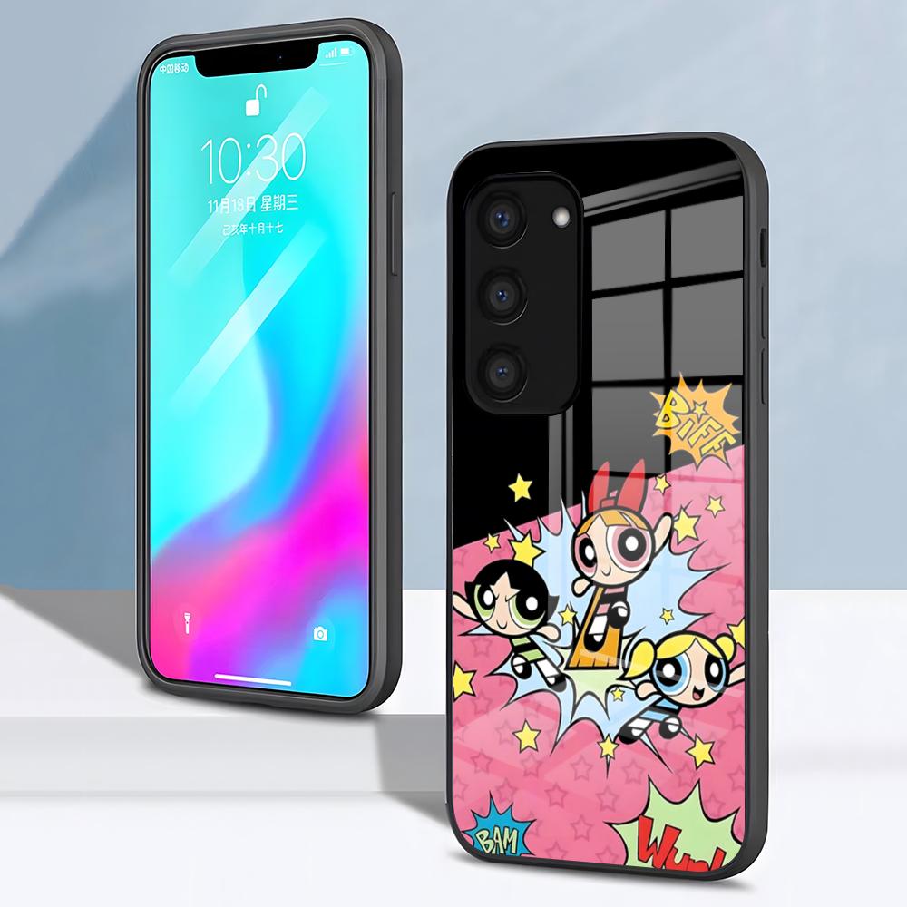 Чехол для телефона P-Суперкрошки Милый для Samsung S26 S25 S24 FE S23 S22 S21 Plus S20 Ultra Note20Ultra Черная стеклянная крышка