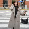 Women Winter Overcoat Hooded Pockets Pure Color Open Stitch Cardigan Mid Length Coat Thermal Long Sleeves Commuting Dating Winter Coat