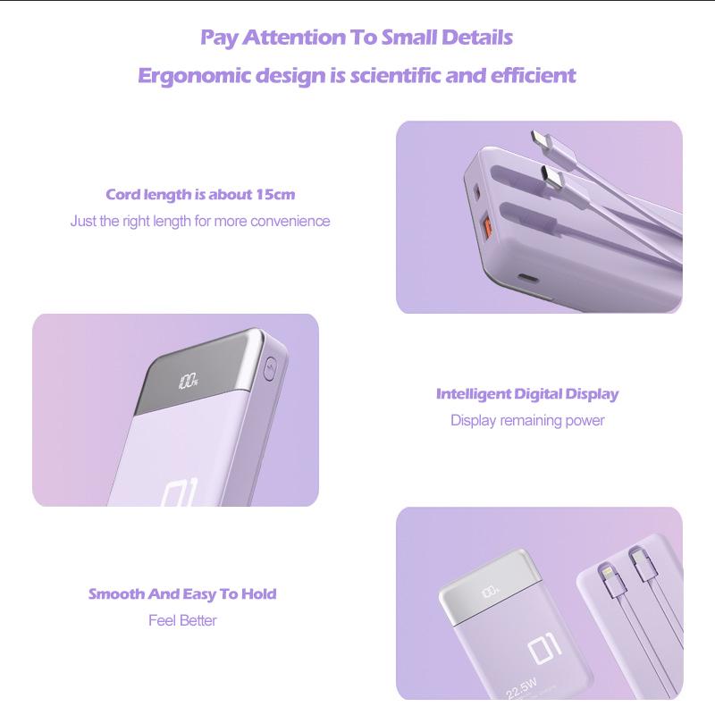 Power Bank 10000 мАч Портативный 22,5 Вт Быстрая зарядка Внешнее зарядное устройство с кабелем Mini Powerbank для iPhone Huawei P40 Xiaomi