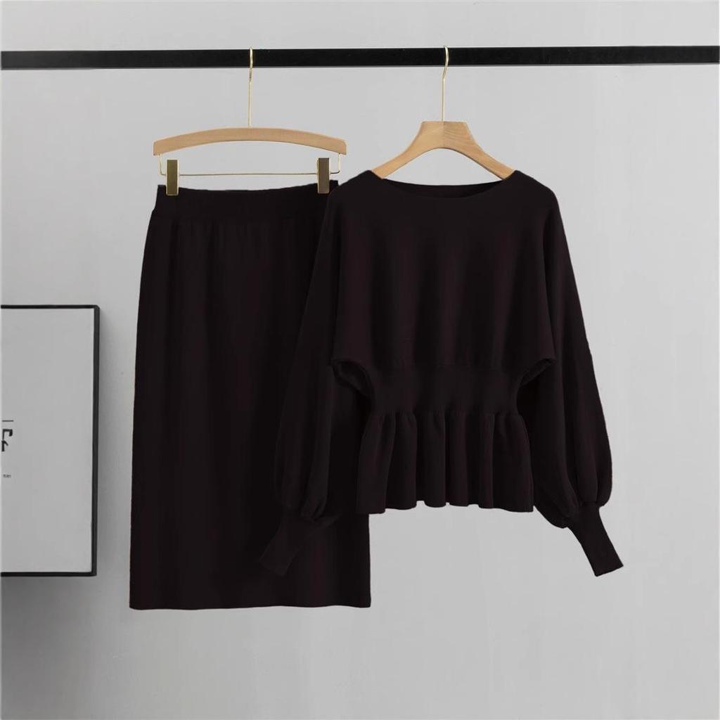 Европейский комплект миди-юбки бодикон с рукавами-фонариками - Стиль французской светской львицы