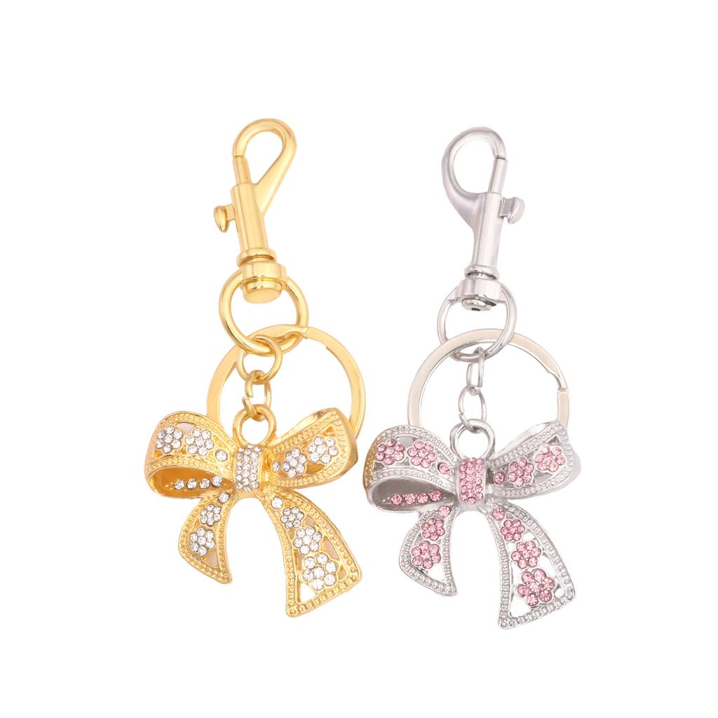 Full Rhinestone Bowknot Y2K Keychains for Women Bag Charm Pendant Car Keyrings Creative Letter D Key Chains Fashion Key Rings