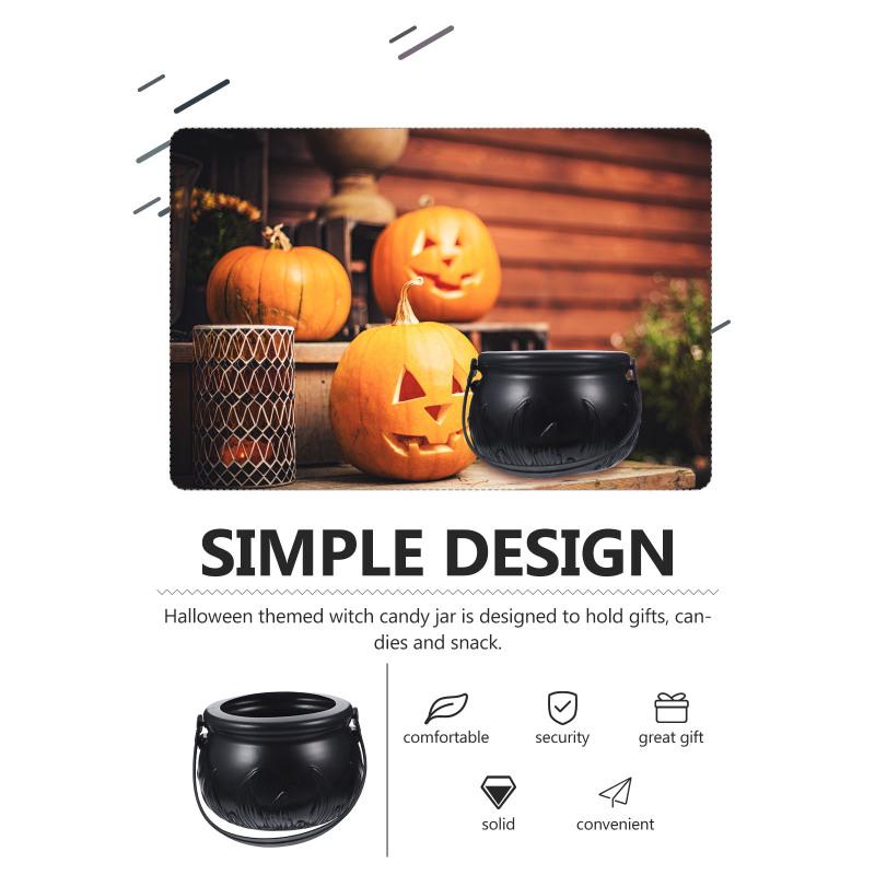 Halloween Themed Decorations Large Size Witch Bucket Plastic Round Basket Candy Cauldron Bucket Witch Basket Plastic Treat Black