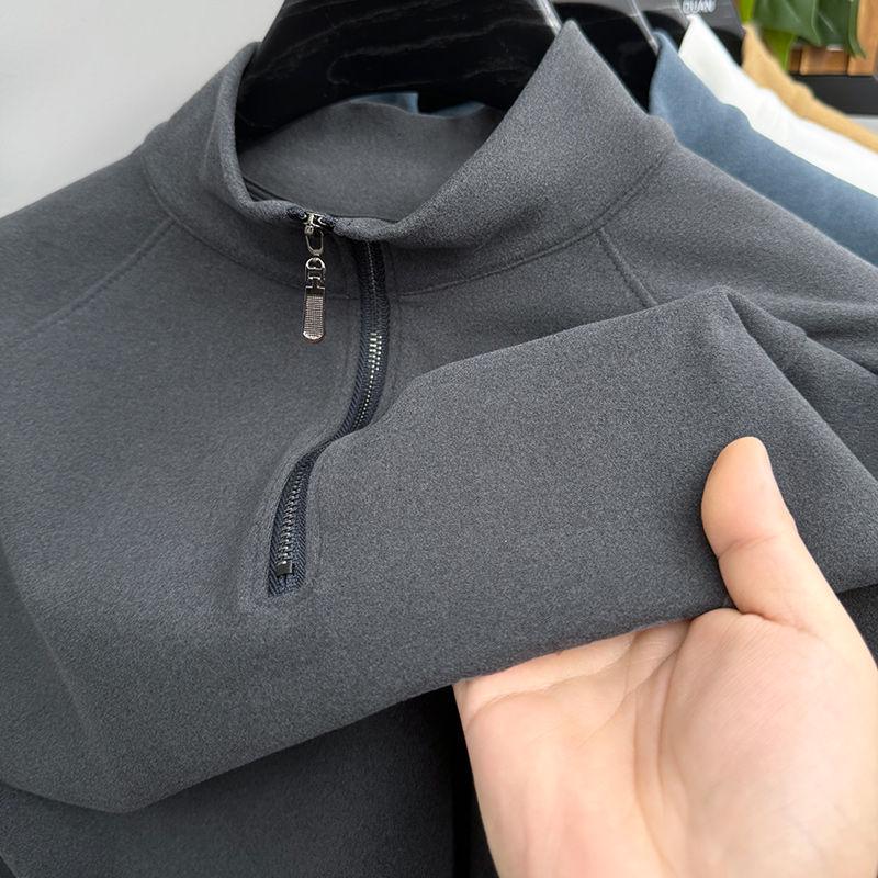 Мужской осенне-зимний вельветовый свитшот с длинным рукавом и молнией до середины груди - однотонный, теплый, универсальный топ