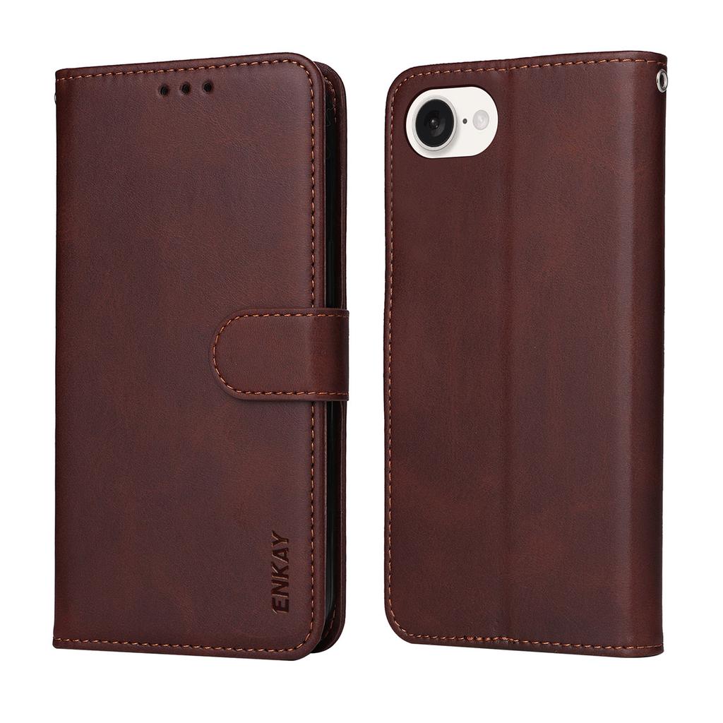 For iPhone 16e PU Leather Wallet Case Phone Stand Cover with Tempered Glass