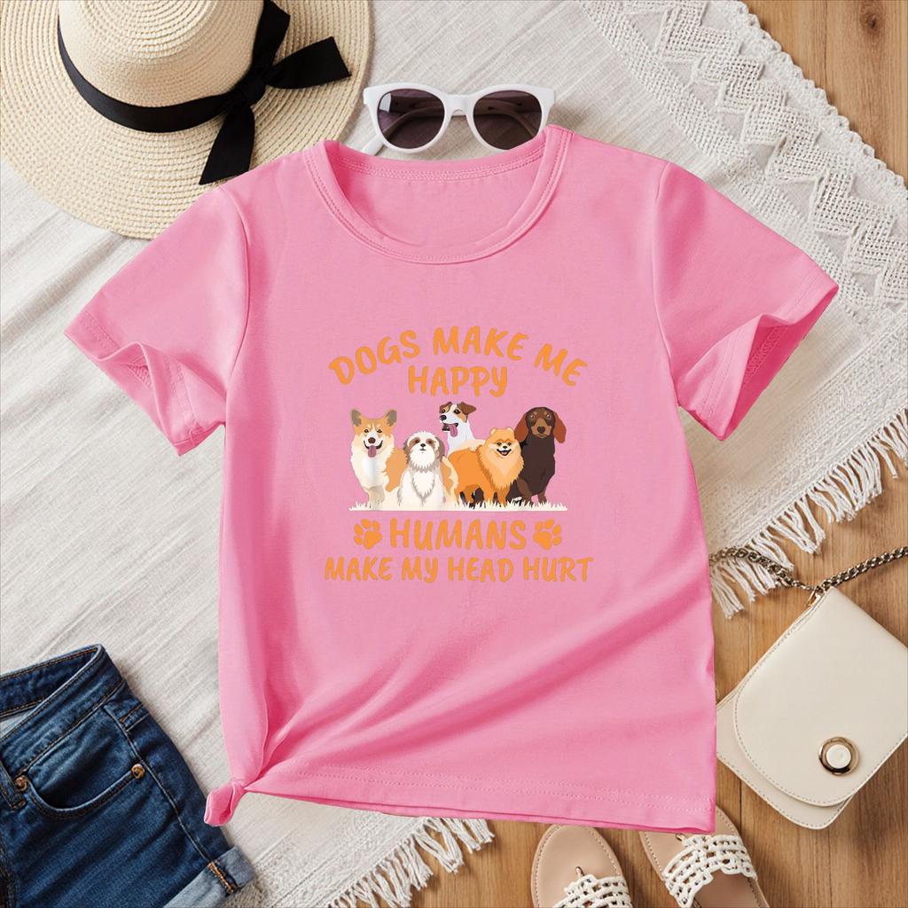 Dogs Make Me Happy HuUnisexs Make My Head Hurt Funny Gift TShirt Summer Crewneck Streetwear Women Clothes Casual Y2k Tee Shirts