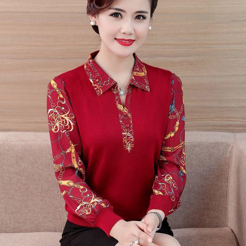 Fashion Korean Turn-down Collar Long Sleeve Tops Female Casual Commute Printed T-shirt Pullovers Women's Clothing Autumn Winter