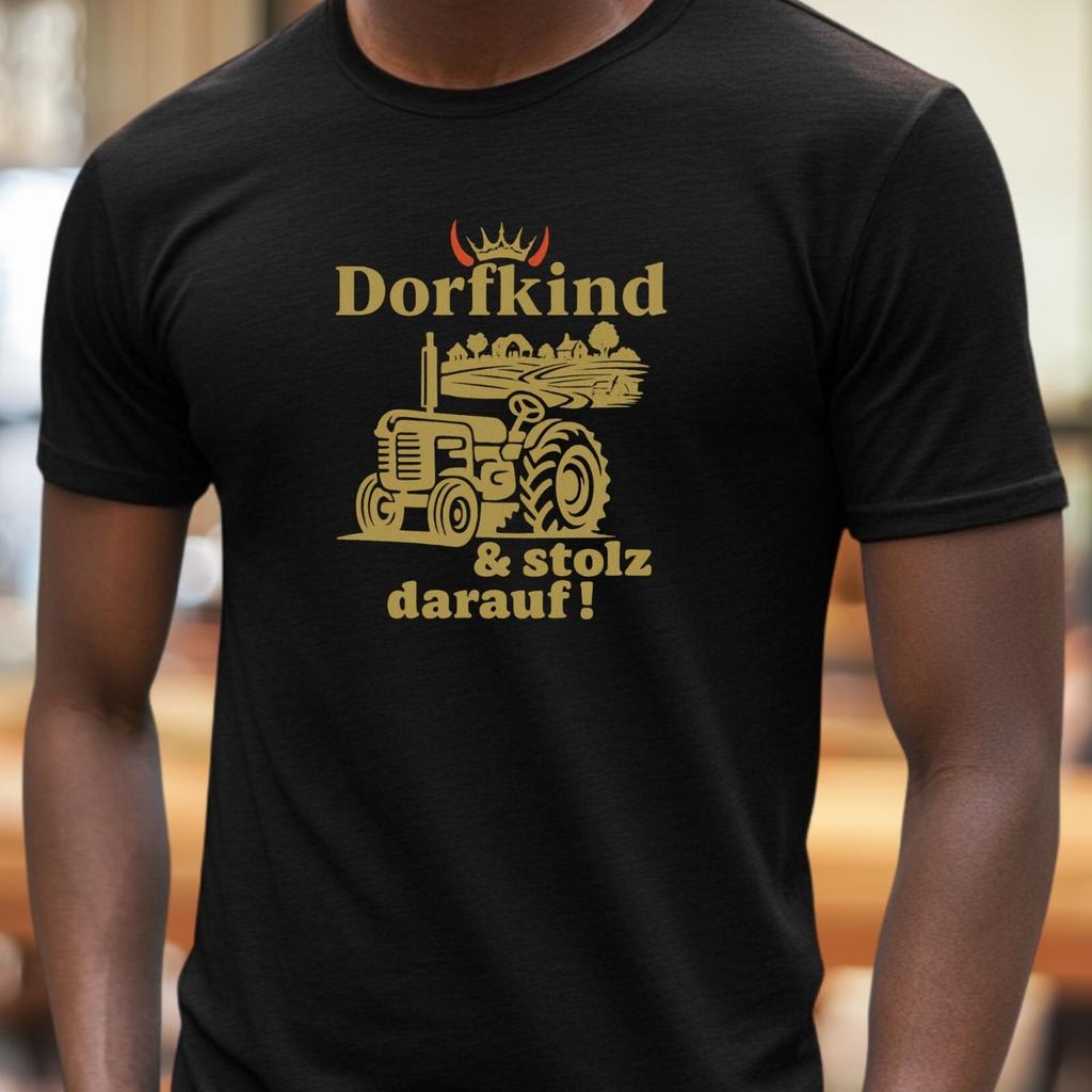 T-Shirt Dorfkind mit Traktor –Lustiger Spruch für Landeier,Stolz aufs DorflebenWird in neuem Fenster oder Tab geöffnet