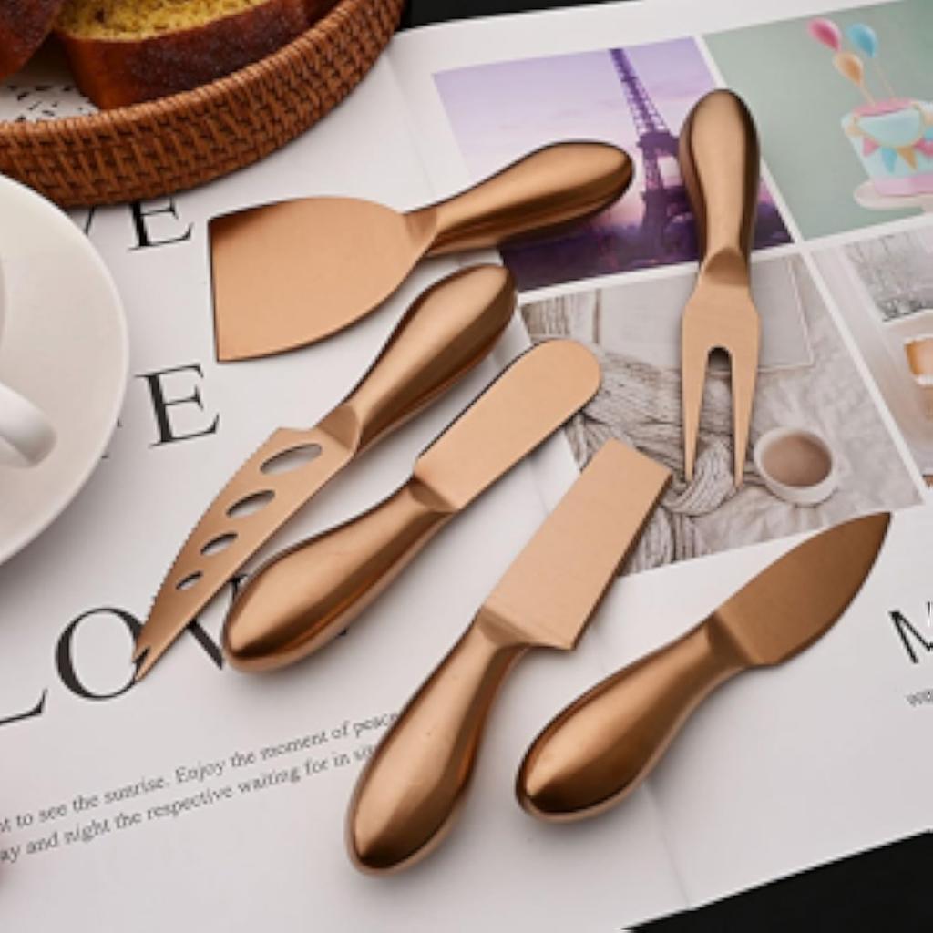 6pcs Matte Stainless Steel Cheese Knife Forks Set for Slicing Cutting Spreading Mini Butter Knives Dishwasher Safe
