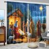 2pcs Nativity Scene Christmas Curtains - Rod Pocket, Light Filtering Window Treatments for Living Room, Bedroom, Office & Kitche