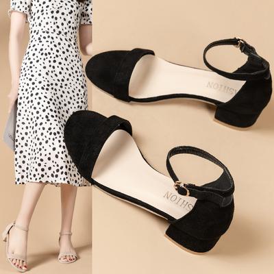 Весенние новые простые босоножки на высоком каблуке большого размера, толстый каблук, повседневная модная модель с круглым носком, сексуальные сандалии