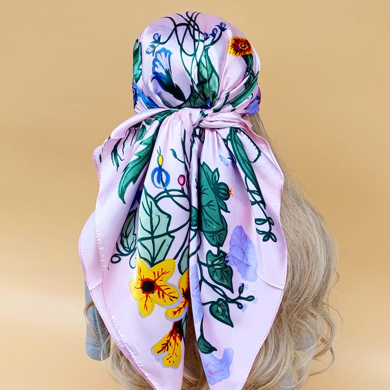 The Four Seasons Popular Shawls Fashion Design Sunscreen Scarves Luxury 90X90CM Square Silk Hijab New Women Beach Headscarf