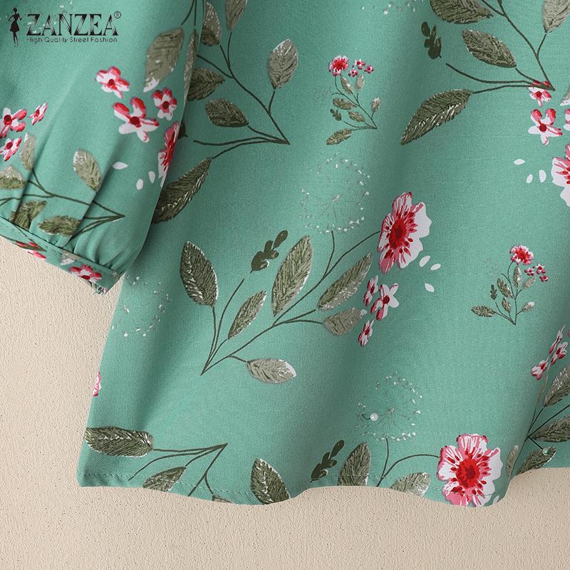 ZANZEA Женская повседневная блузка с круглым вырезом и рукавом 3/4 с цветочным принтом
