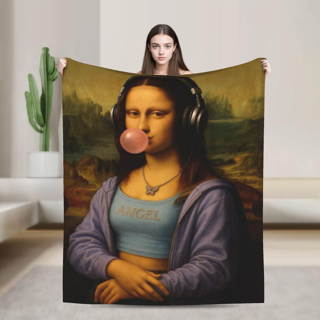 Funny Toilet Paper Mona Lisa Blankets Spring Warm Cozy Bedding Throws For Adults Living Room Flannel Bedspread Bed Cover