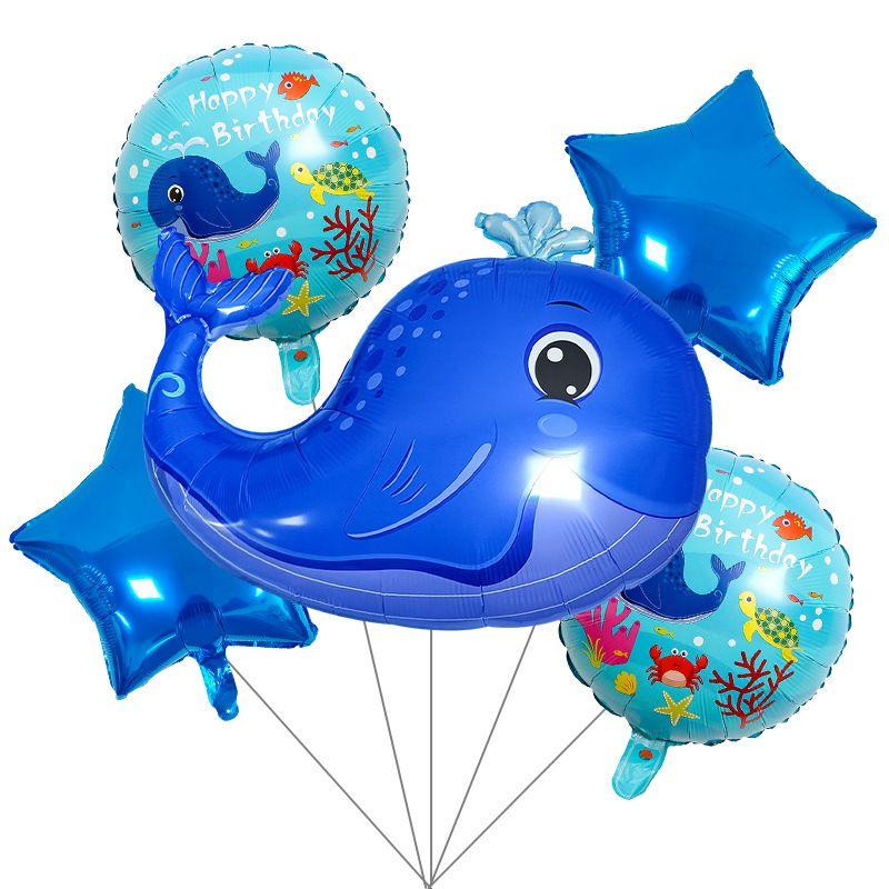 Marine Animal-themed Aluminum Film Spherical Balloon Party Decoration Pentagram Crab Shark Lantern Fish Whale Aluminum Film Balloon Set
