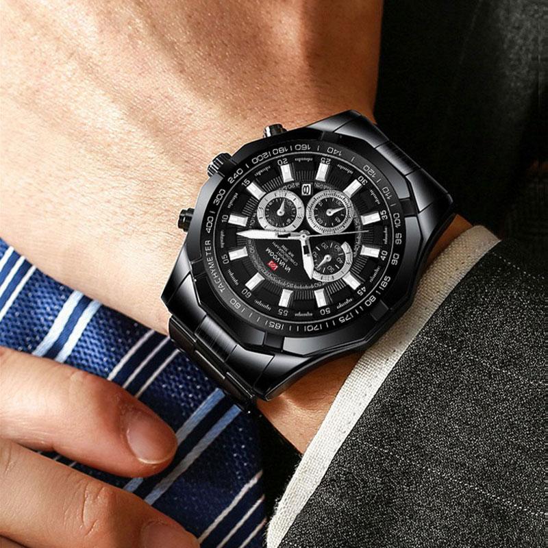 VA VA VOOM Кварцевые часы Студенческий календарь Мужские водонепроницаемые часы с ремешком из нержавеющей стали 24 часа в сутки Часы с хронографом