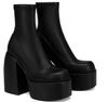 Large Size Women's Leather Boots New Style Square Head Platform High-heeled  Women Shoes Black and White Square Heel Short Boot