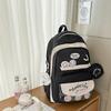Simple Color Blocked Letter Pattern Student Backpack With Badge Pendant And