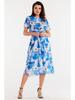 Kimono midi dress with short sleeves, blue flowers S